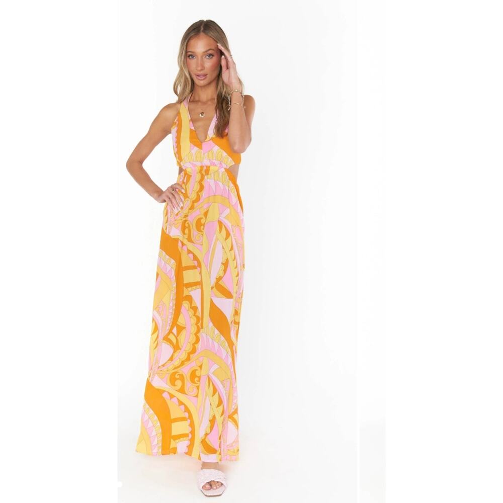 Show Me Your Mumu Marisol Maxi Dress Pink Orange Cutout Halter - M NWT Resort - Picture 2 of 15